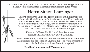 Traueranzeige von Simon Lanzinger von merkurtz