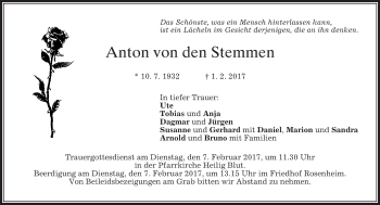 Traueranzeige von Anton von den Stemmen von merkurtz