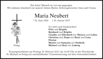 Traueranzeige von Maria Neubert von merkurtz
