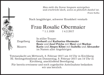 Traueranzeige von Rosalie Obermaier von merkurtz