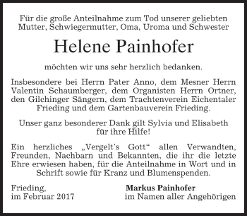 Traueranzeige von Helene Painhofer von merkurtz