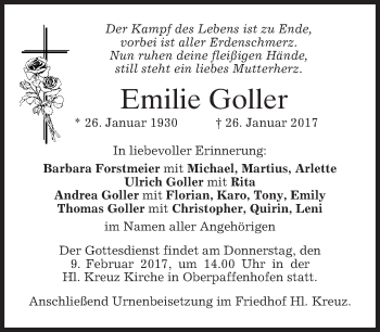 Traueranzeige von Emilie Goller von merkurtz