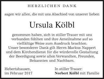 Traueranzeige von Ursula Kölbl von merkurtz