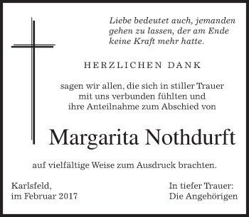 Traueranzeige von Margarita Nothdurft von merkurtz