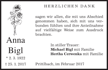 Traueranzeige von Anna Bigl von merkurtz