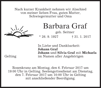 Traueranzeige von Barbara Graf von merkurtz