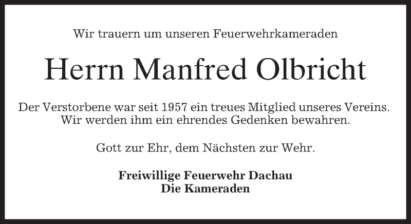  Traueranzeige für Manfred Olbricht vom 07.02.2017 aus merkurtz