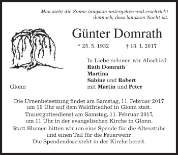 Traueranzeige von Günter Domrath von merkurtz