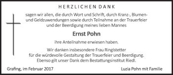 Traueranzeige von Ernst Pohn von merkurtz