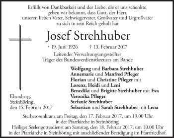 Traueranzeige von Josef Strehhuber von merkurtz