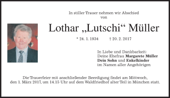 Traueranzeige von Lothar Müller von merkurtz