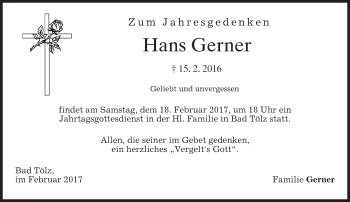 Traueranzeige von Hans Gerner von merkurtz