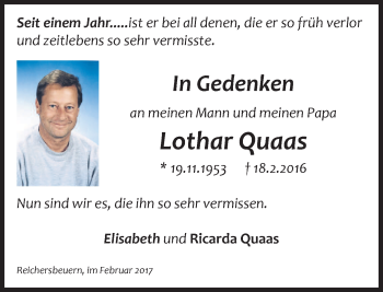 Traueranzeige von Lothar Quaas von merkurtz