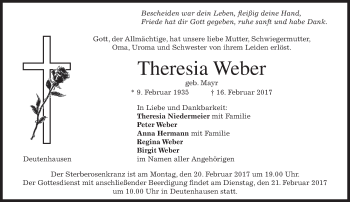 Traueranzeige von Theresia Weber