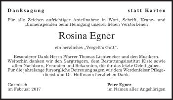 Traueranzeige von Rosina Egner von merkurtz