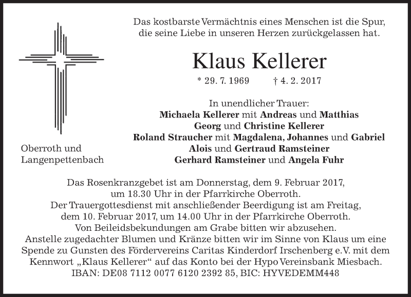  Traueranzeige für Klaus Kellerer vom 08.02.2017 aus merkurtz