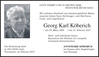 Traueranzeige von Georg Karl Köberich von merkurtz