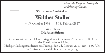 Traueranzeige von Walther Stoller von merkurtz