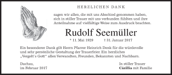 Traueranzeige von Rudolf Seemüller von merkurtz