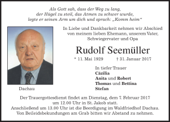 Traueranzeige von Rudolf Seemüller von merkurtz