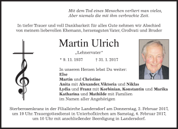Traueranzeige von Martin Ulrich von merkurtz