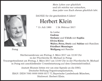 Traueranzeige von Herbert Klein von merkurtz