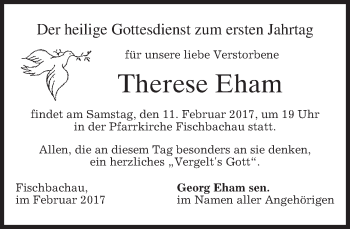 Traueranzeige von Therese Eham von merkurtz