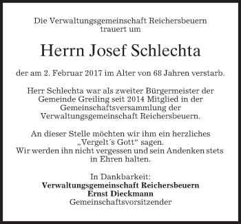 Traueranzeige von Josef Schlechta von merkurtz