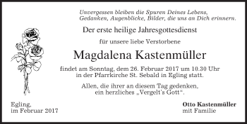 Traueranzeige von Magdalena Kastenmüller von merkurtz