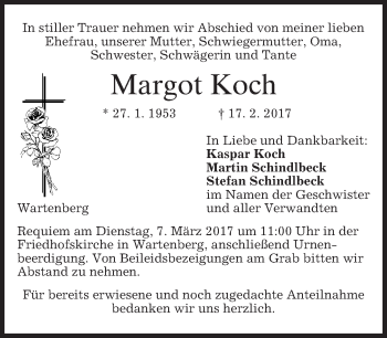 Traueranzeige von Margot Koch von merkurtz
