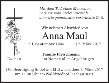 Traueranzeige von Anna Maul von merkurtz