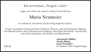 Traueranzeige von Maria Neumeier von merkurtz