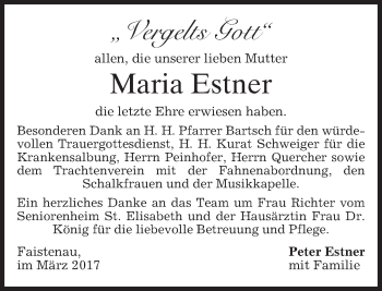Traueranzeige von Maria Estner von merkurtz