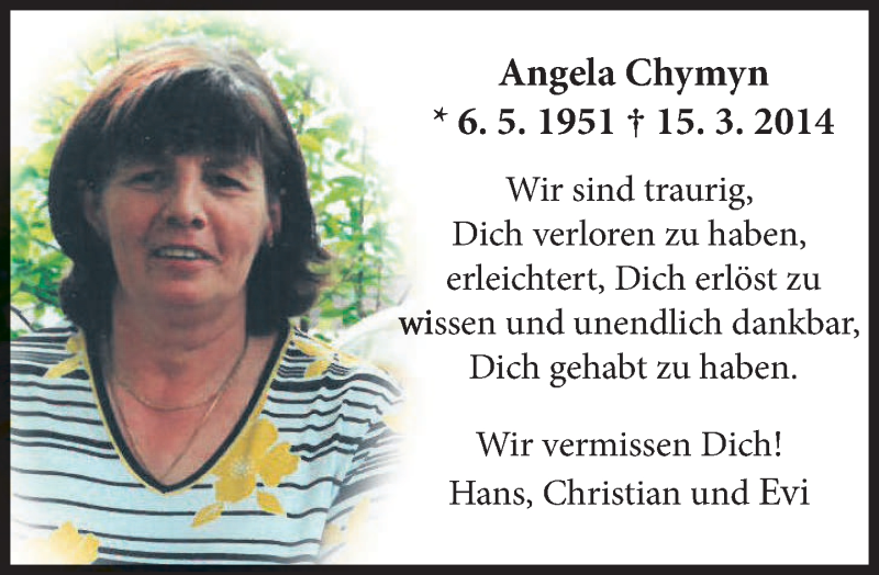  Traueranzeige für Angela Chymyn vom 15.03.2017 aus merkurtz