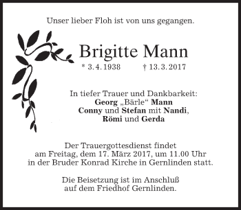 Traueranzeige von Brigitte Mann von merkurtz