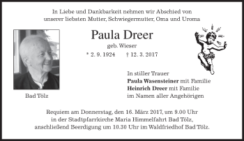 Traueranzeige von Paula Dreer von merkurtz