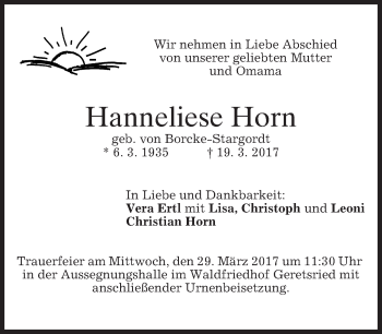Traueranzeige von Hanneliese Horn von merkurtz