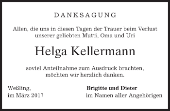 Traueranzeige von Helga Kellermann von merkurtz