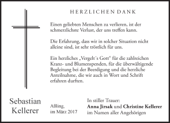 Traueranzeige von Sebastian Kellerer von merkurtz