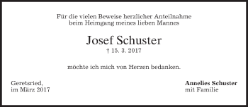 Traueranzeige von Josef Schuster von merkurtz