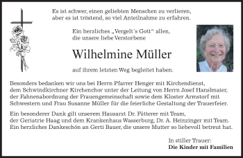 Traueranzeige von Wilhelmine Müller von merkurtz