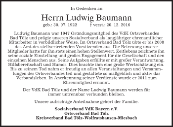 Traueranzeige von Ludwig Baumann von merkurtz