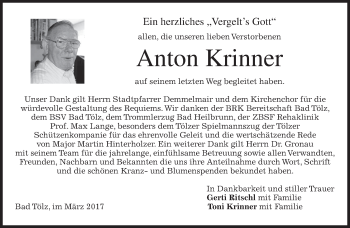 Traueranzeige von Anton Krinner von merkurtz