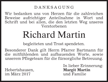 Traueranzeige von Richard Martin von merkurtz