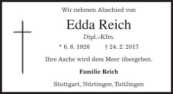 Traueranzeige von Edda Reich von merkurtz