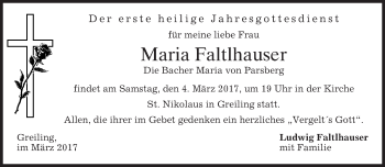 Traueranzeige von Maria Faltlhauser von merkurtz