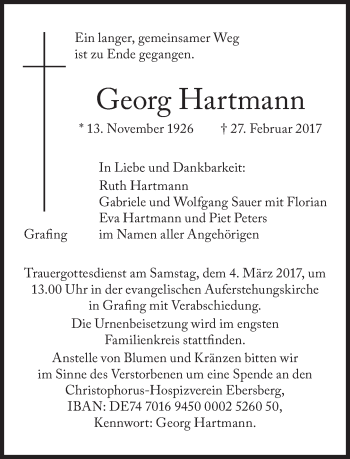 Traueranzeige von Georg Hartmann