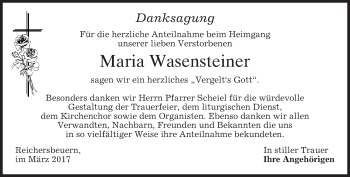 Traueranzeige von Maria Wasensteiner von merkurtz