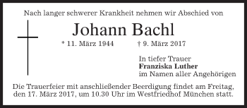 Traueranzeige von Johann Bachl von merkurtz