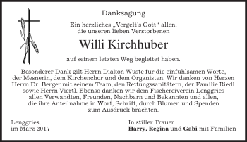 Traueranzeige von Willi Kirchhuber von merkurtz